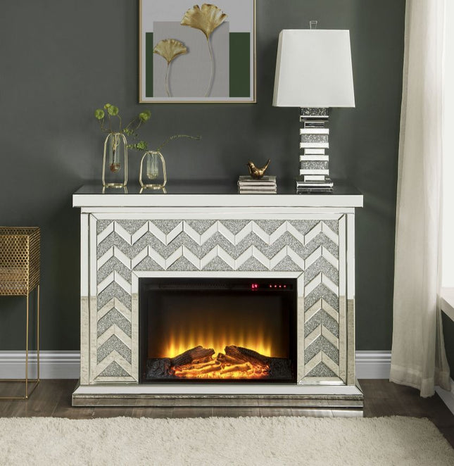 Noralie - Fireplace - Mirrored & Faux Diamonds - 35" - Tony's Home Furnishings