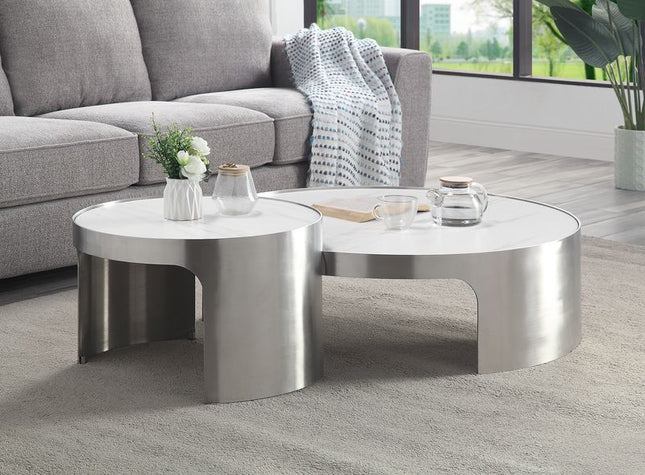 Abilene - Coffee Table - Marble & Brush Silver Finish - Tony's Home Furnishings