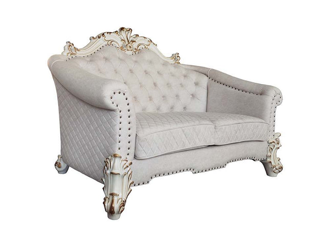 Vendom II - Loveseat - Two Tone Ivory Fabric & Antique Pearl Finish - Tony's Home Furnishings