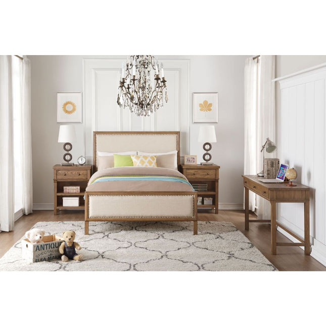 Inverness - Full Bed - Beige Linen & Reclaimed Oak - Tony's Home Furnishings