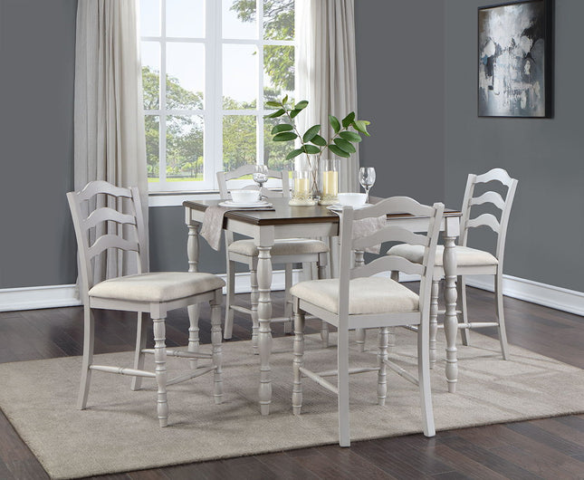 Bettina - Counter Height Table Set (5 Piece) - Beige Fabric, Antique White & Weathered Oak - Tony's Home Furnishings