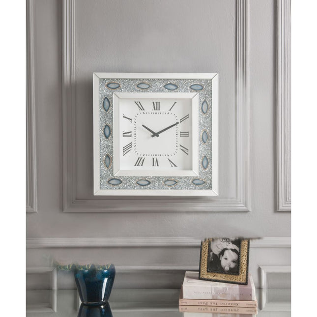 Sonia - Wall Clock - Mirrored & Faux Agate - Tony's Home Furnishings