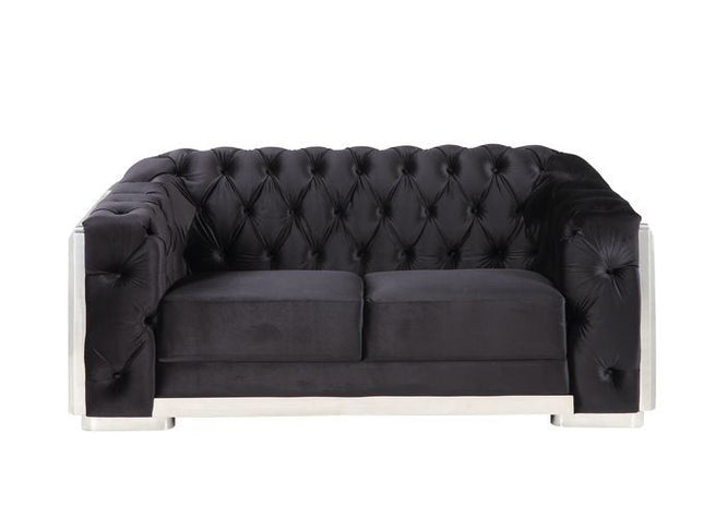 Pyroden - Loveseat - Black Velvet & Chrome Finish - Tony's Home Furnishings