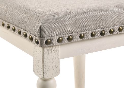 Tasnim - Stool (Set of 2) - Tan Fabric & Antique White Finish - Tony's Home Furnishings