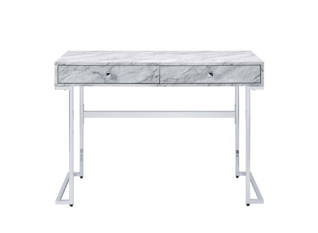 Tigress - Writing Desk - White Printed Faux Marble & Chrome Finish - Tony's Home Furnishings