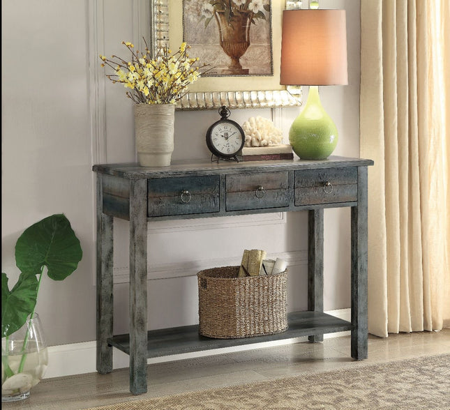 Glancio - Accent Table - Antique White & Teal - Tony's Home Furnishings