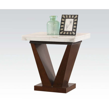 Forbes - End Table - White Marble & Walnut - Tony's Home Furnishings