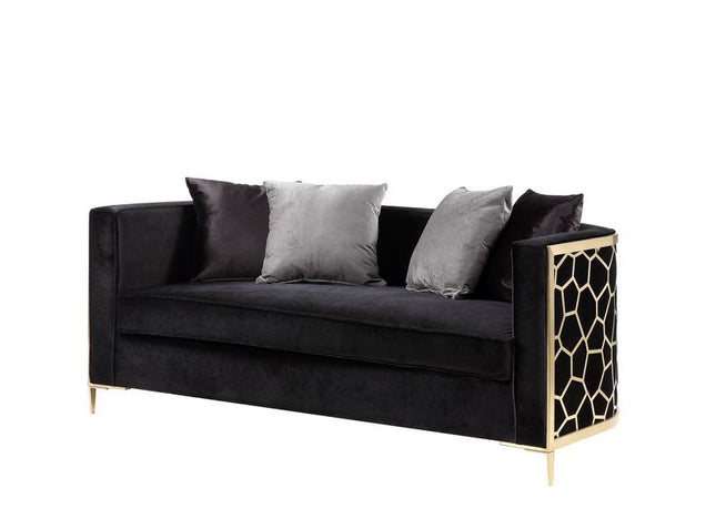 Fergal - Loveseat - Black Velvet & Gold Finish - Tony's Home Furnishings