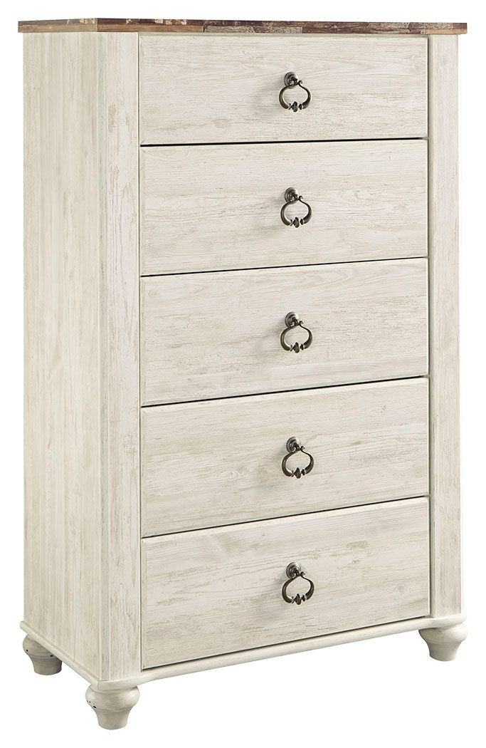 Willowton - Brown / Beige / White - Five Drawer Chest Tony's Home Furnishings Furniture. Beds. Dressers. Sofas.