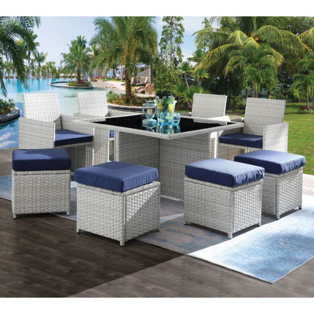 Paitalyi - Patio Set - Blue Fabric & Wicker - Tony's Home Furnishings