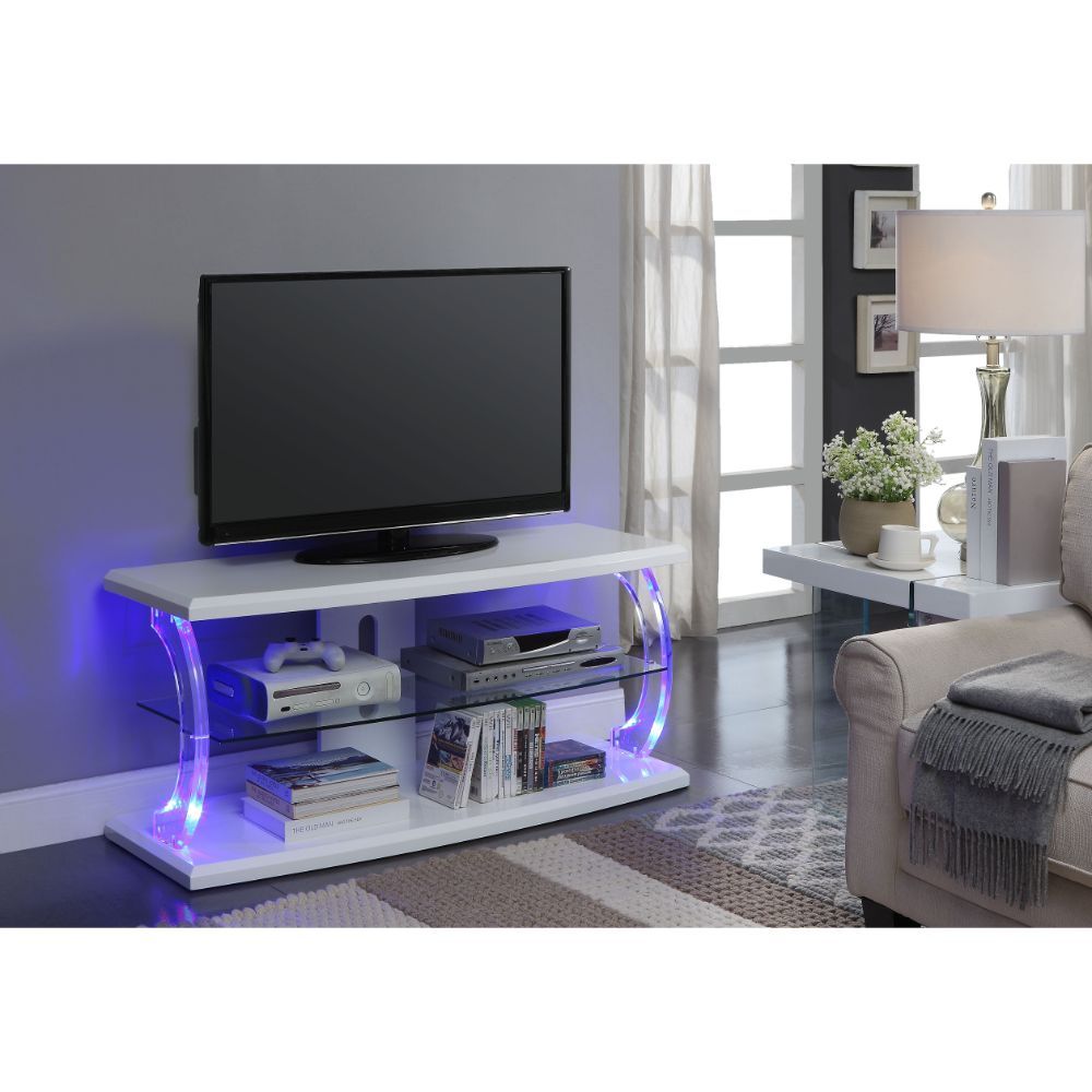 Aileen - TV Stand - White & Clear Glass - Tony's Home Furnishings