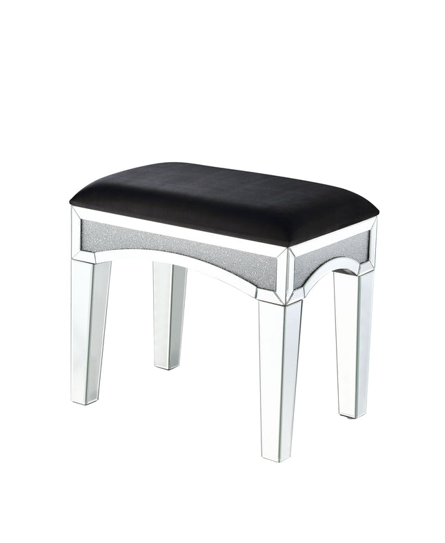 Noralie - Vanity Stool - Black Fabric, Mirrored & Faux Diamonds - Tony's Home Furnishings