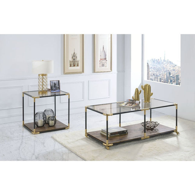 Heleris - End Table - Black/Gold & Smoky Glass - Tony's Home Furnishings