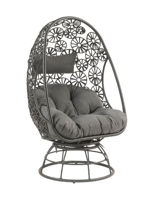Hikre - Patio Lounge Chair - Clear Glass, Charcaol Fabric & Black Wicker - Tony's Home Furnishings