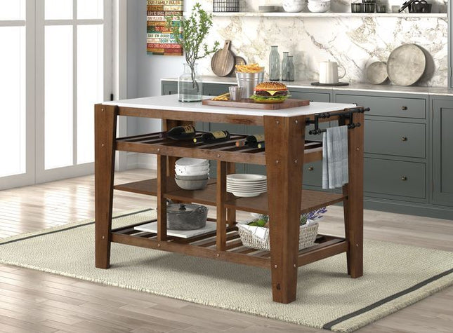 Alaroa - Kitchen Island - Marble & Rustic Brown Finish - Tony's Home Furnishings