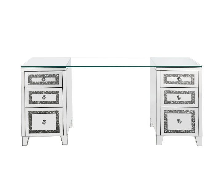 Noralie - Writing Desk - Clear Glass, Mirrored & Faux Diamonds - 31" - Tony's Home Furnishings