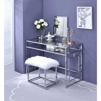 Thumbnail for Carenze II - Vanity Desk - White Faux Fur & Chrome - Tony's Home Furnishings