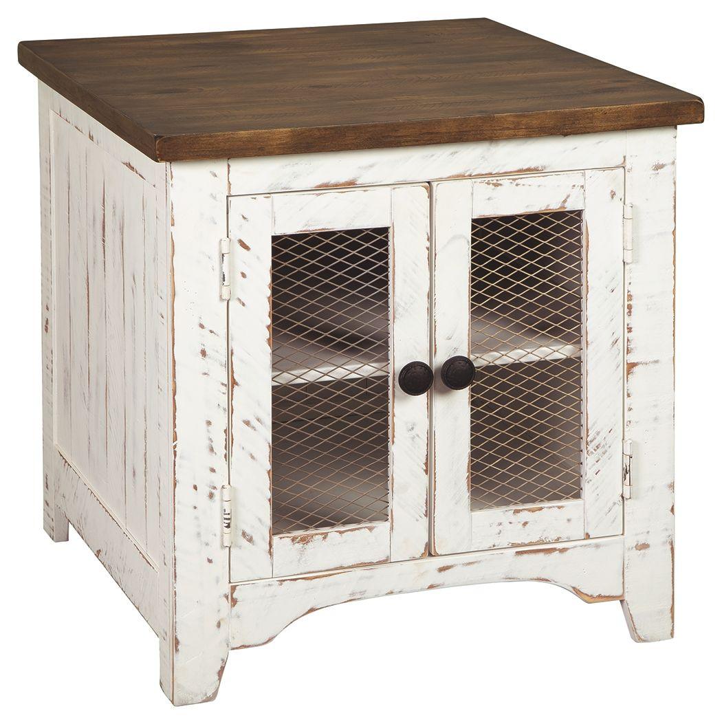 Wystfield - White / Brown - Rectangular End Table - 2 Doors Tony's Home Furnishings Furniture. Beds. Dressers. Sofas.