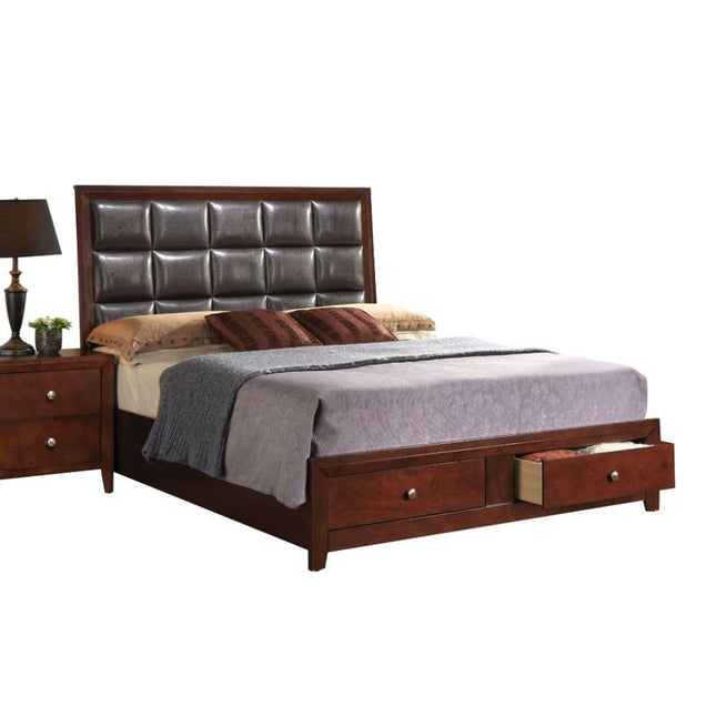 Ilana - Queen Bed - Brown PU & Brown Cherry - Tony's Home Furnishings