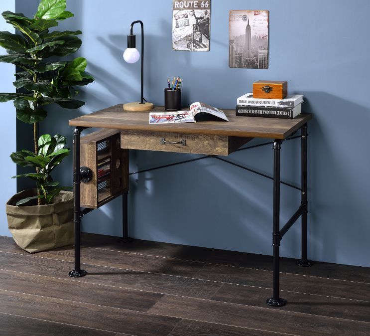 Endang - Writing Desk - Weathered Oak & Black Finish - Tony's Home Furnishings