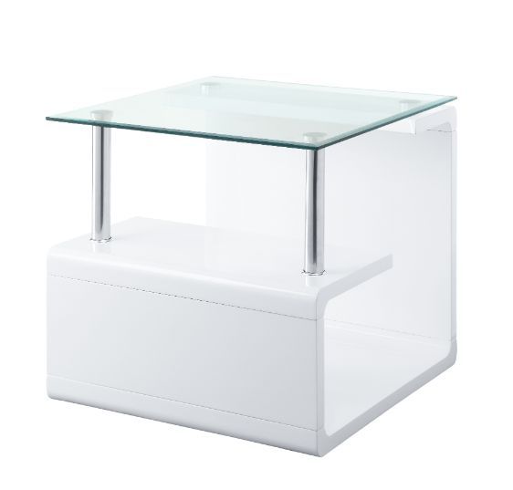 Nevaeh - End Table - Clear Glass & White High Gloss Finish - Tony's Home Furnishings