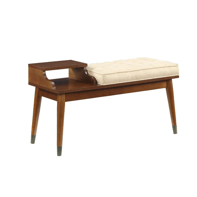 Baptis - Bench - Beige Fabric & Walnut - Tony's Home Furnishings