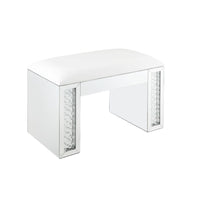 Thumbnail for Nysa - Vanity Stool - Ivory PU, Mirrored & Faux Crystals - Tony's Home Furnishings