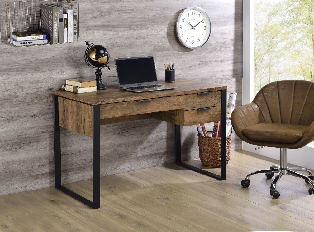 Aflo - Writing Desk - Weathered Oak & Black Finish - Tony's Home Furnishings