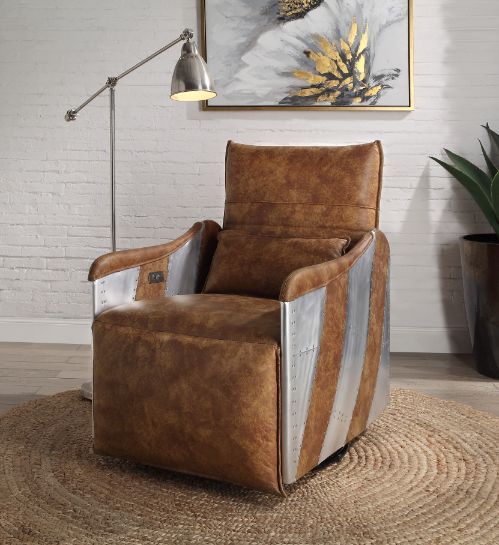 Qalurne - Recliner - 2-Tone Mocha Top Grain Leather & Aluminum - Tony's Home Furnishings