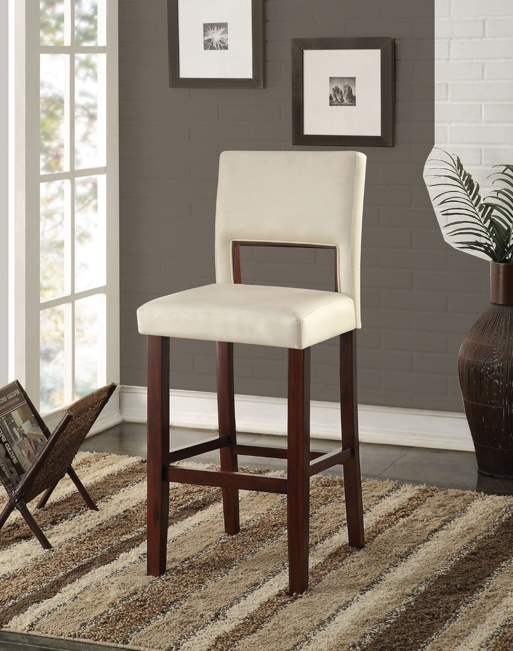 Reiko - Bar Chair - White PU & Espresso - Tony's Home Furnishings