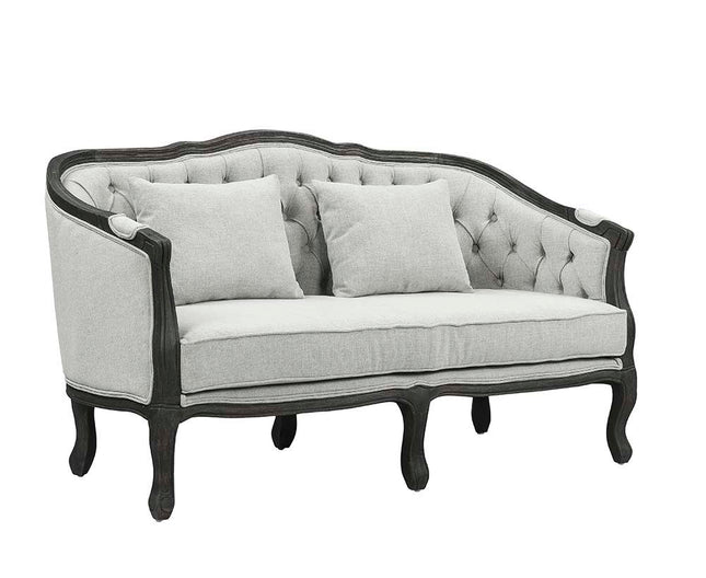 Samael - Loveseat - Gray Linen & Dark Brown Finish - Tony's Home Furnishings