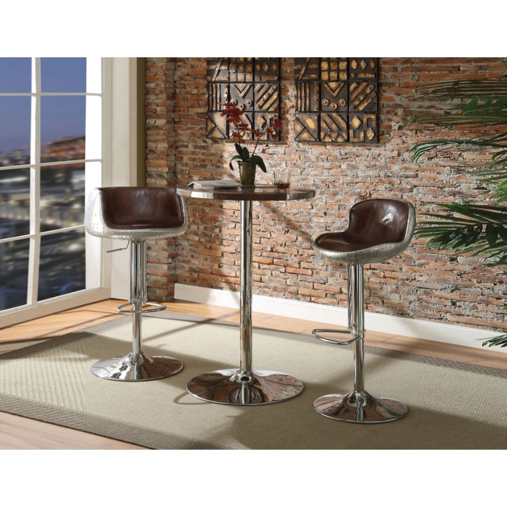 Brancaster - Bar Table - Retro Brown Top Grain Leather & Aluminum - Tony's Home Furnishings