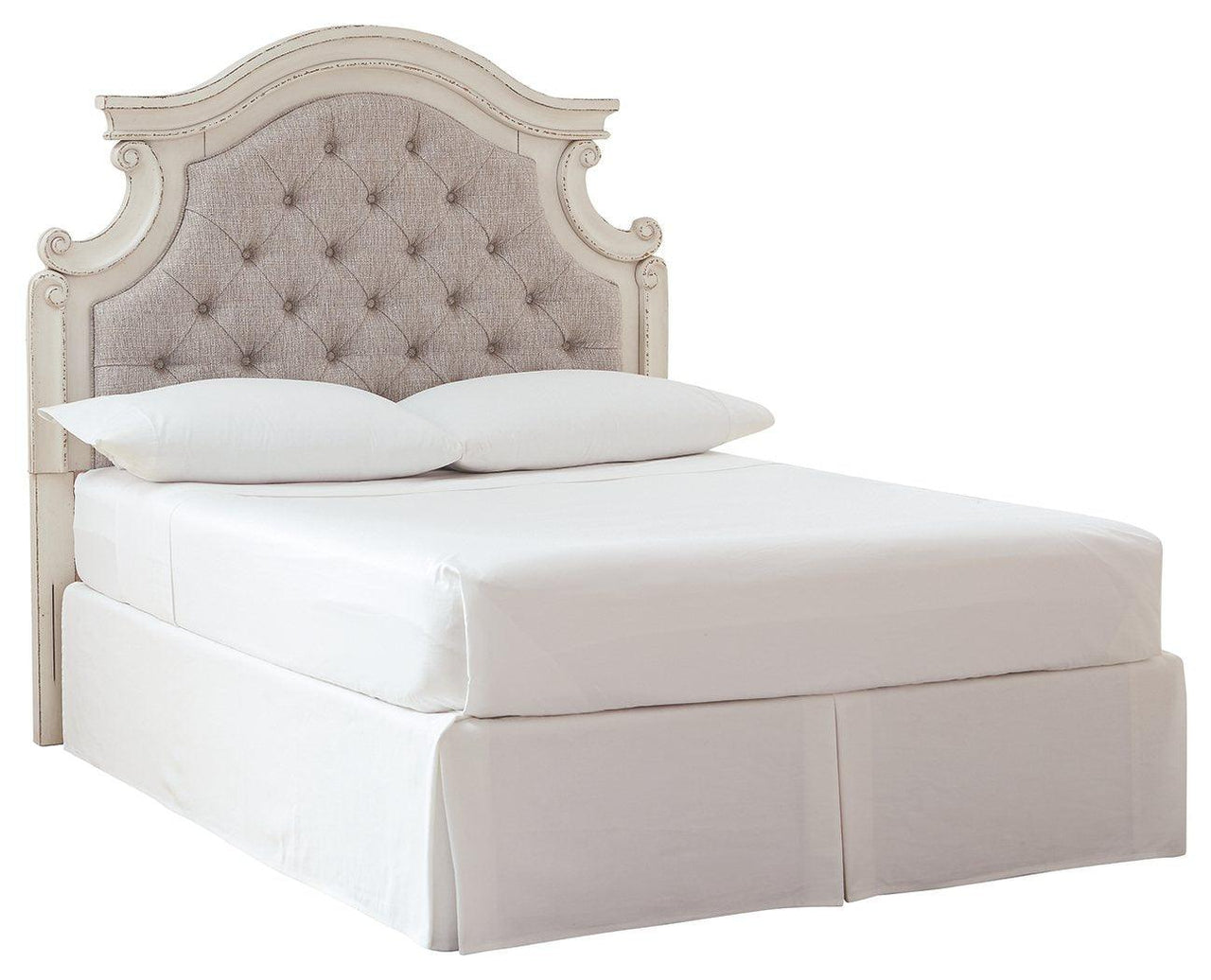 Realyn - Chipped White - Full Uph Panel Headboard Tony's Home Furnishings Furniture. Beds. Dressers. Sofas.